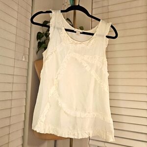 J. Crew Cream Asymmetrical Ruffled Tank Top